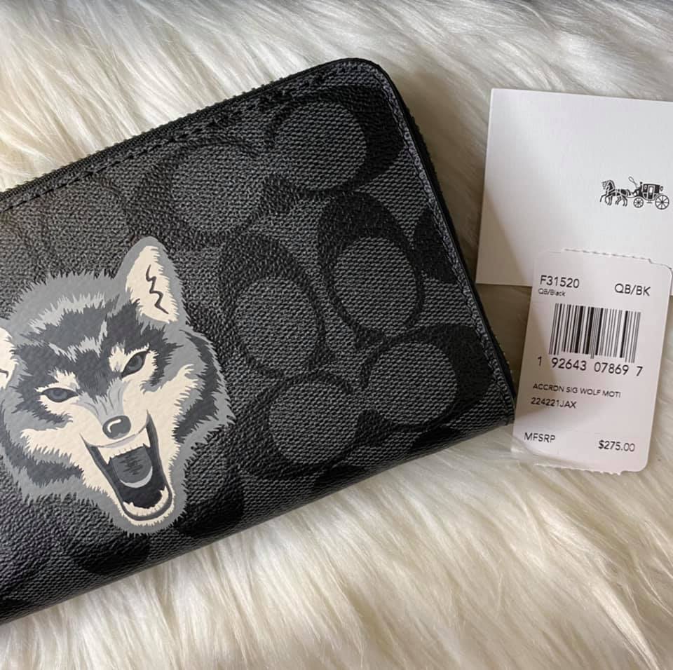 Coach Accordion Zip Wallet in Signature Canvas with Wolf Motif