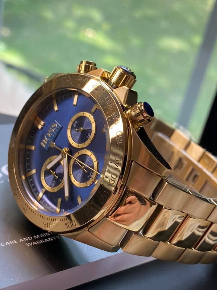 Hugo boss men s ikon chronograph clearance gold and blue watch