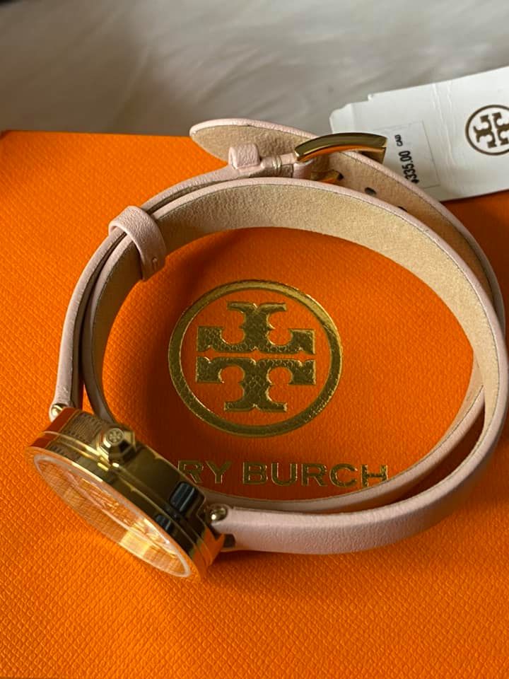 Tory Burch Reva Double-Wrap Watch in Nude Leather/Gold Tone