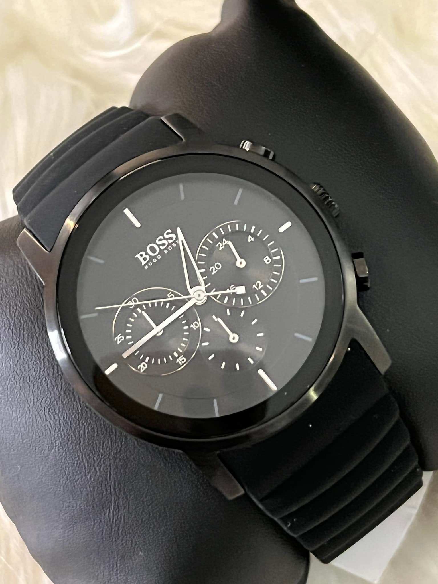 Hugo boss black leather contemporary chronograph watch hotsell