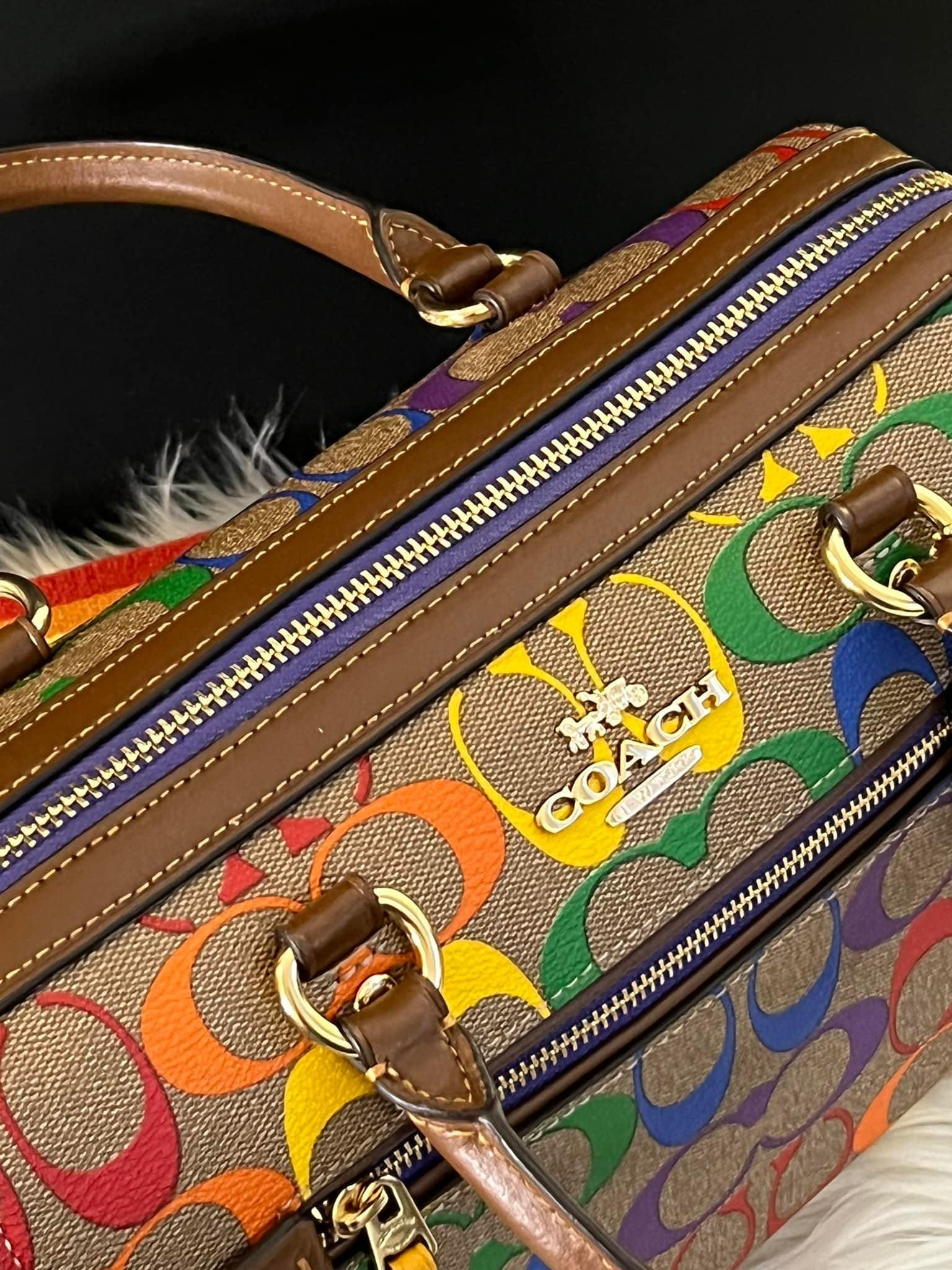 Coach Rowan Satchel outlet In Rainbow Signature Canvas NEW