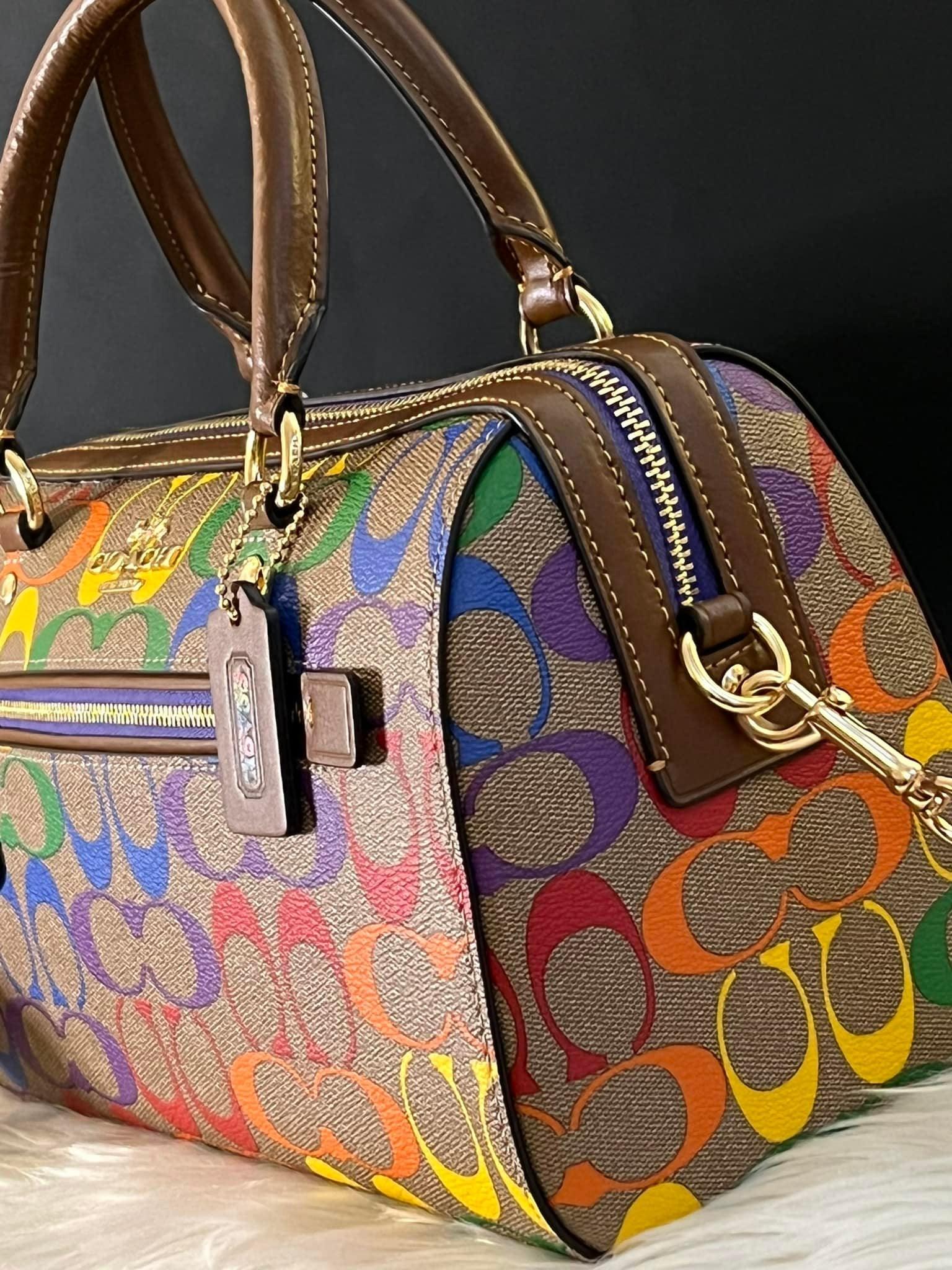 Coach Rowan Satchel In Rainbow popular Signature Canvas CA615