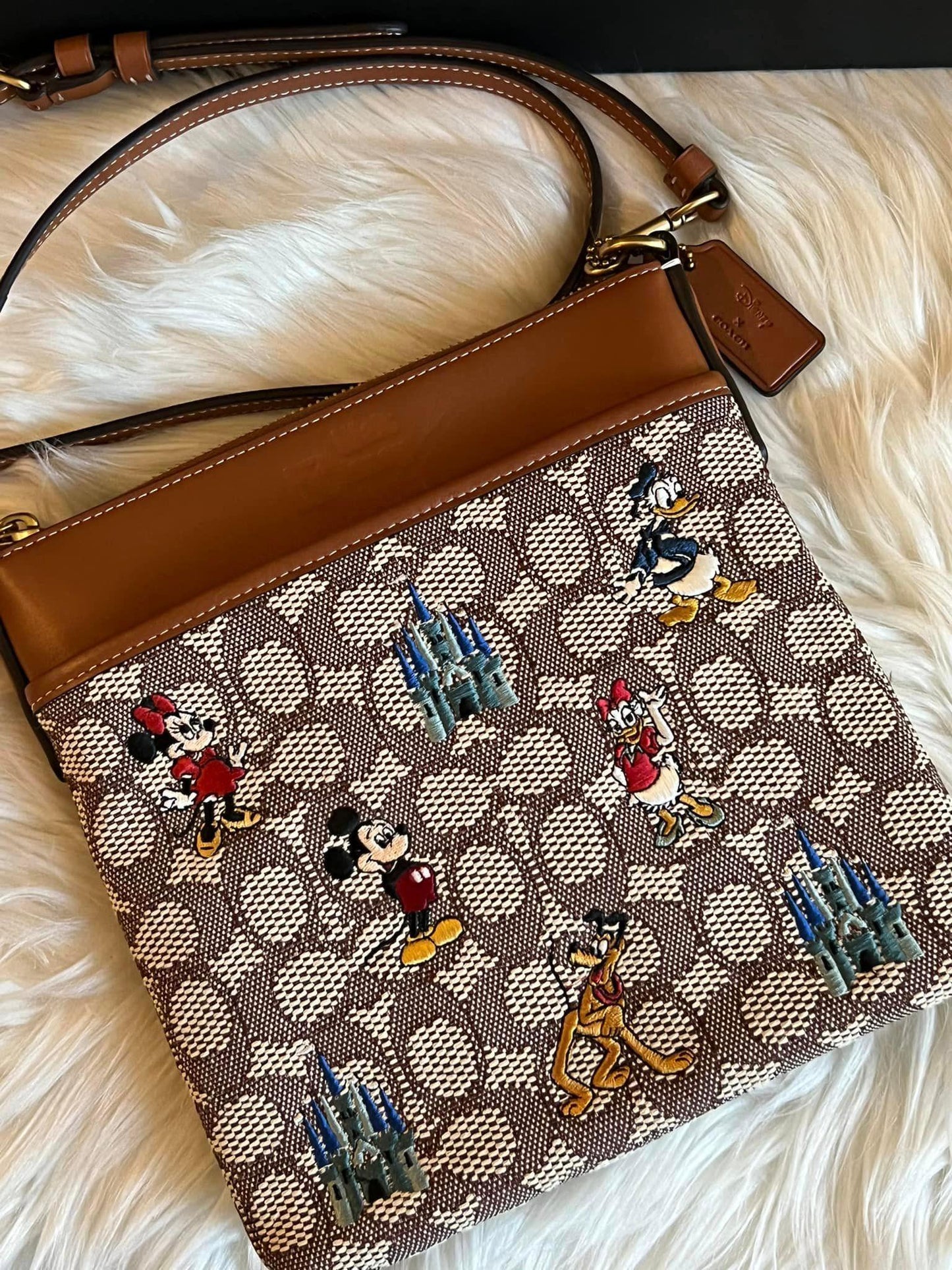 Coach X Disney Kitt Messenger Crossbody In Signature Textile Jacquard With Mickey Mouse And Friends Embroidery