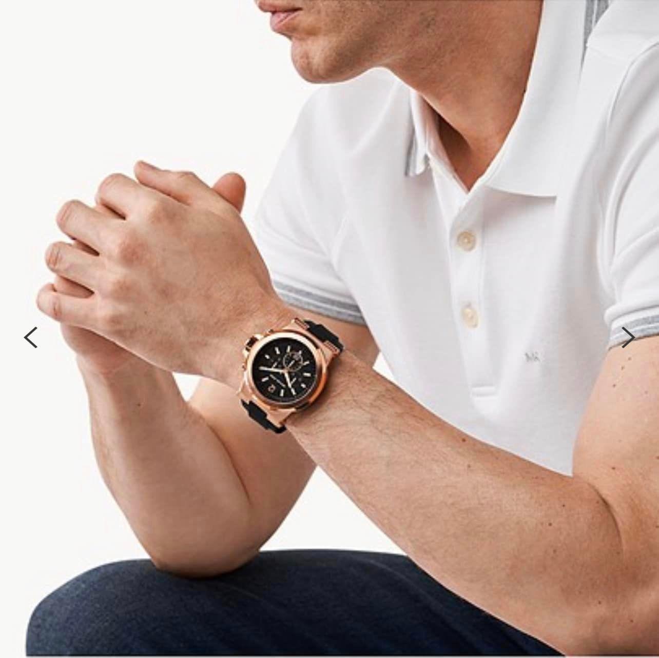 Michael Kors Men’s Dylan Automatic Rose Gold-Tone with Black Silicone Strap