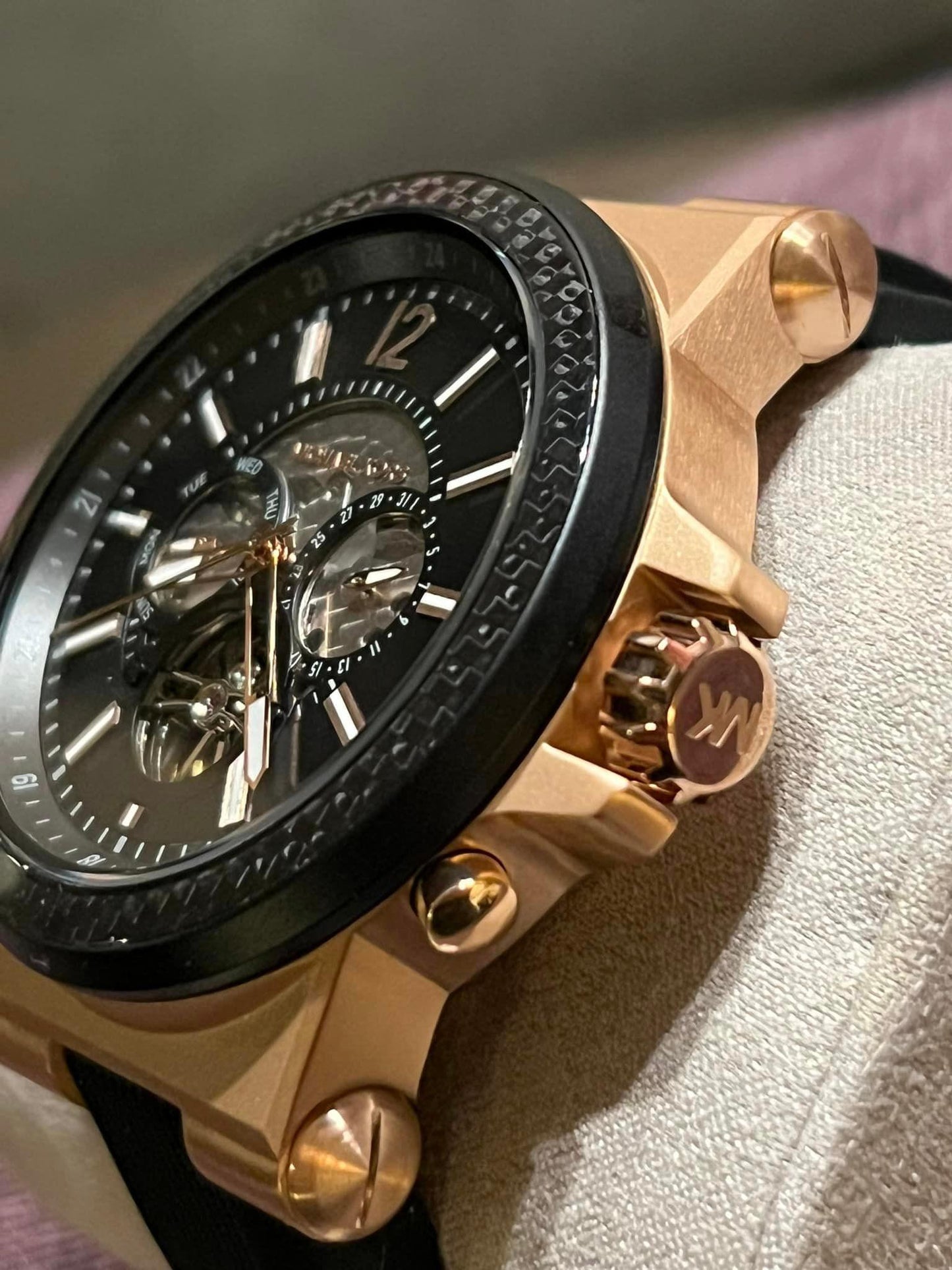 Michael Kors Men’s Dylan Automatic Rose Gold-Tone with Black Silicone Strap