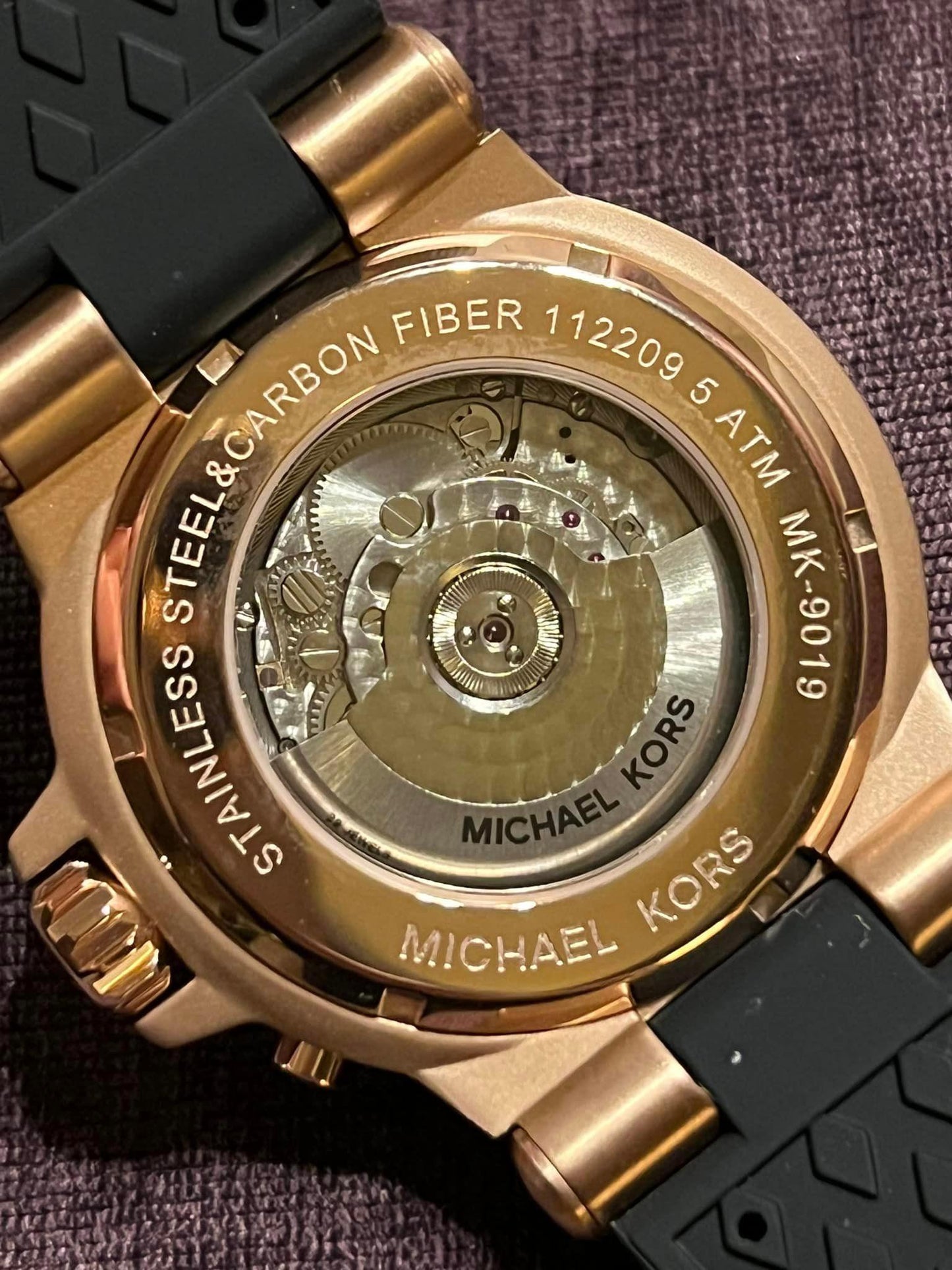 Michael Kors Men’s Dylan Automatic Rose Gold-Tone with Black Silicone Strap