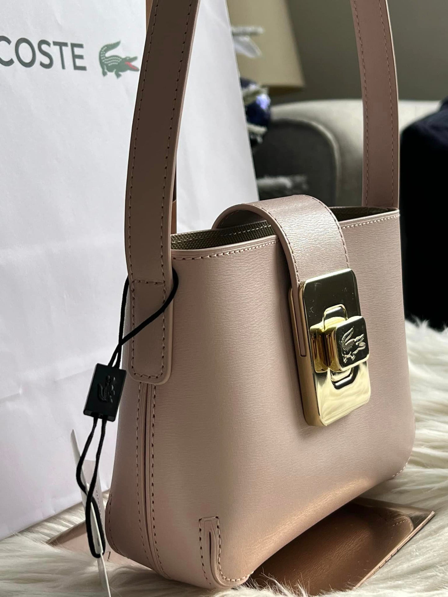 Lacoste Women’s Amelia Metal Clasp Embossed Leather Handbag - One Size