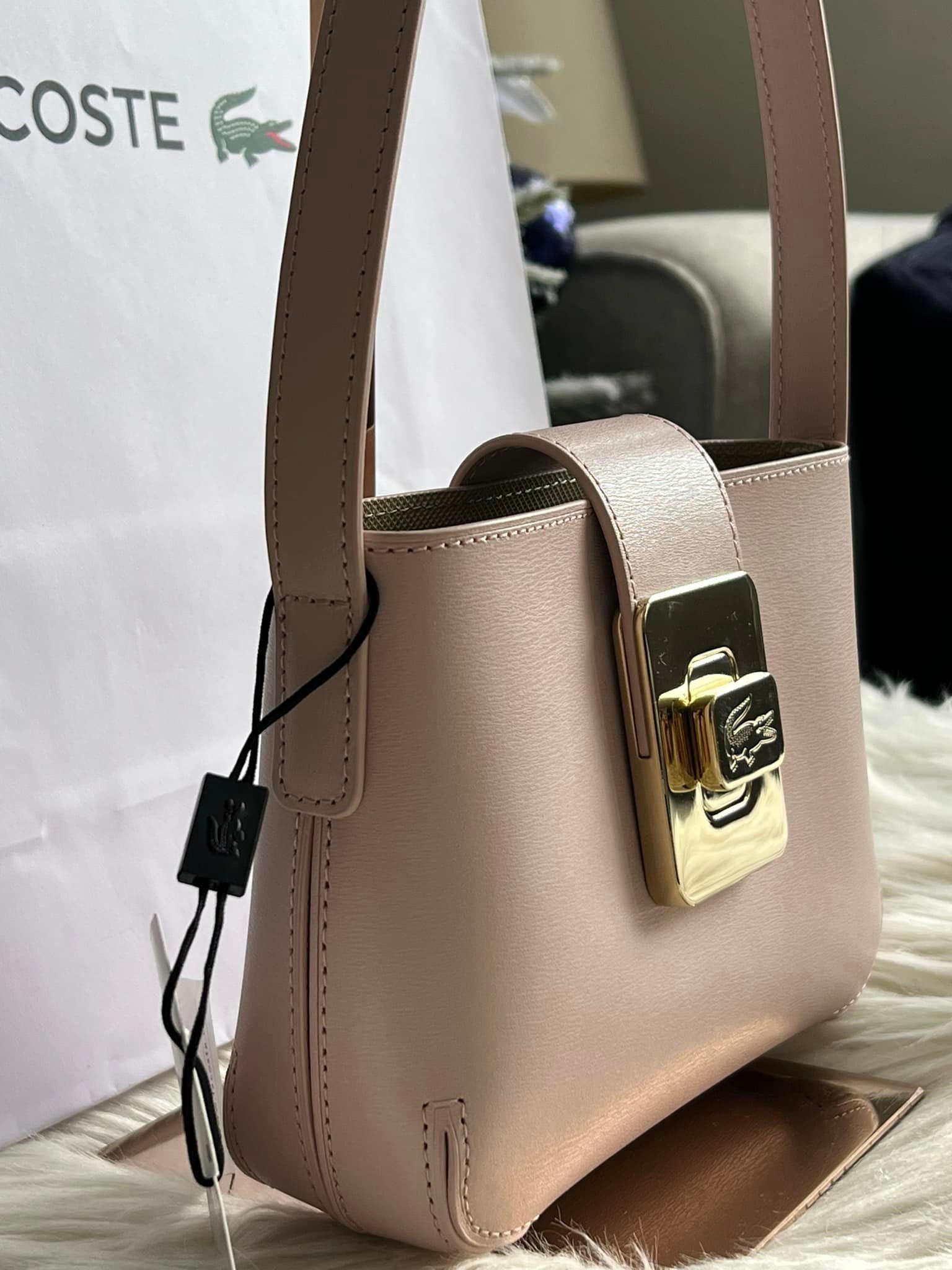 Lacoste Women's Amelia Metal Clasp Embossed Leather Handbag