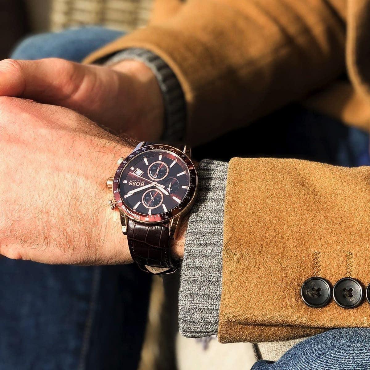 Hugo Boss Men’s Chronograph Tachymeter Leather Strap Watch