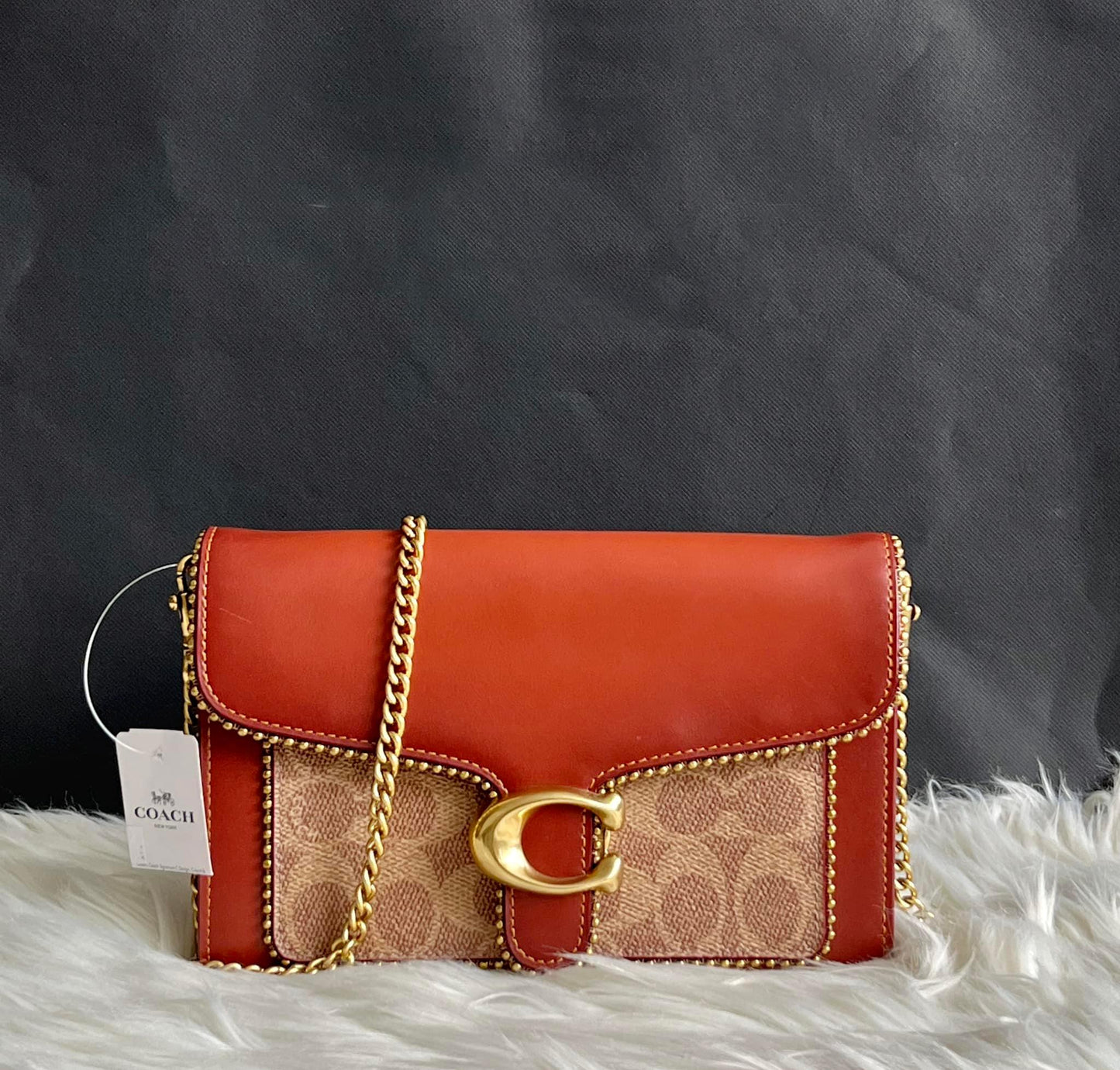 Coach Tabby Chain Clutch in Signature Canvas with Beadchain