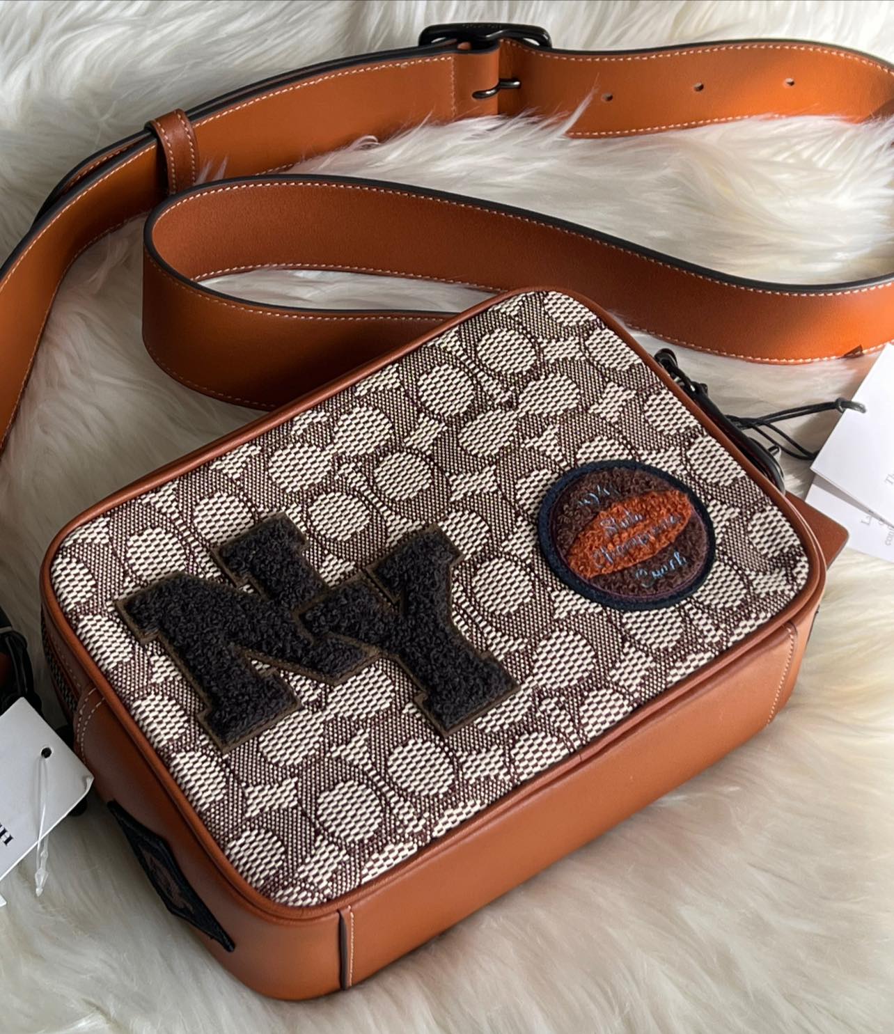 Coach Flight Bag 19 in Signature Textile Jacquard with Varsity Patches