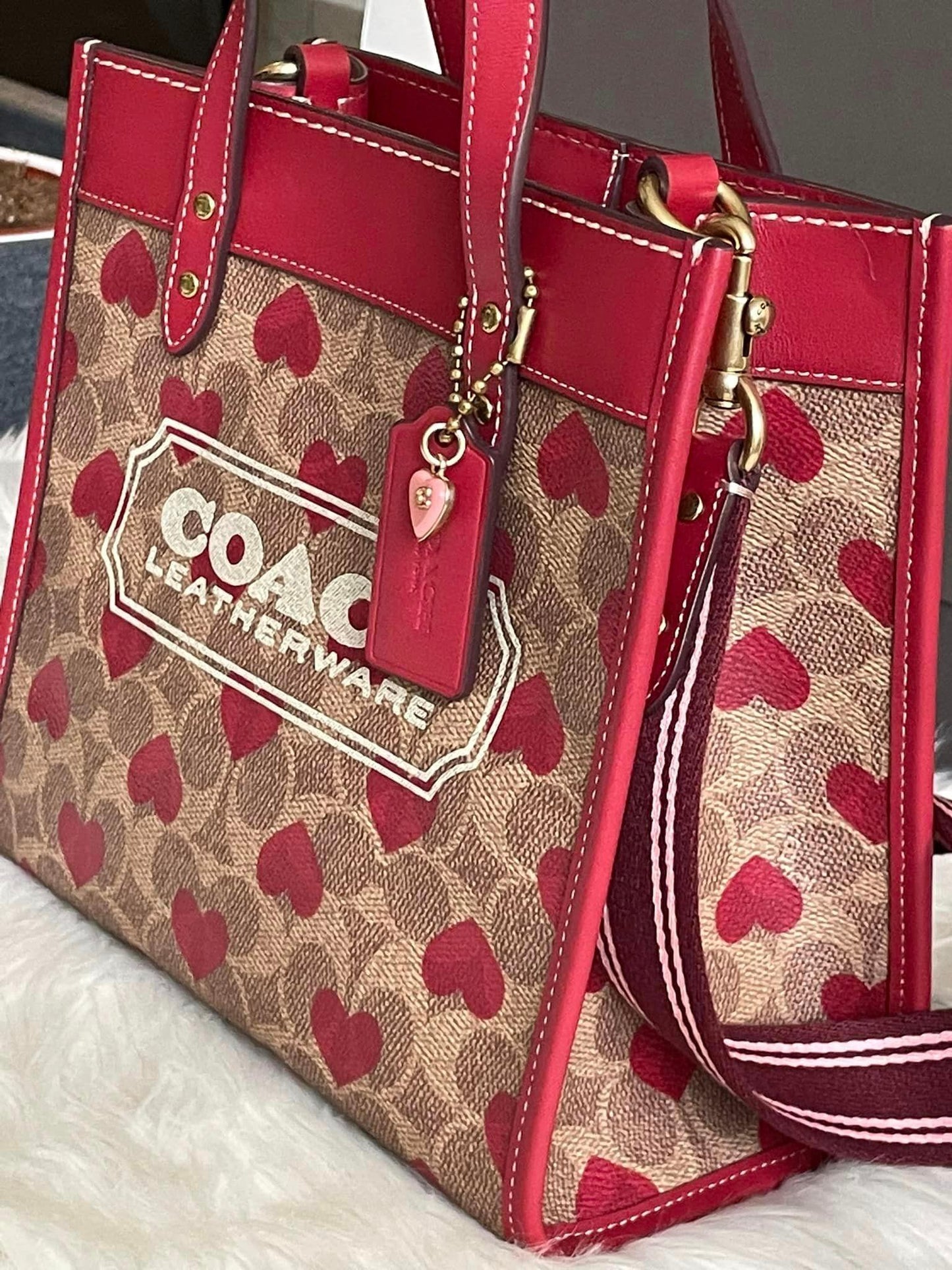 Coach Field Tote 22 in Signature Canvas with Heart Print