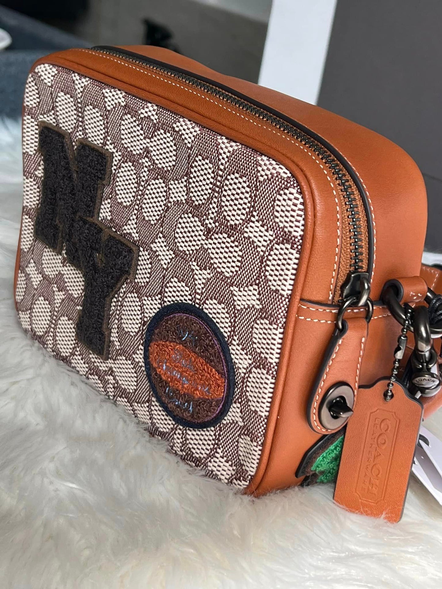 Coach Flight Bag 19 in Signature Textile Jacquard with Varsity Patches