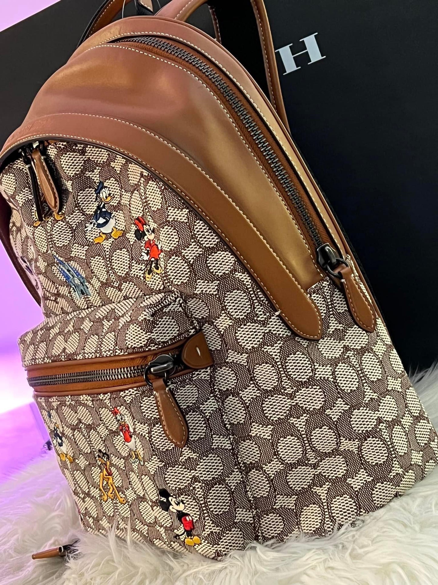 Coach X Disney Charter Backpack In Signature Textile Jacquard With Mickey Mouse And Friends Embroidery