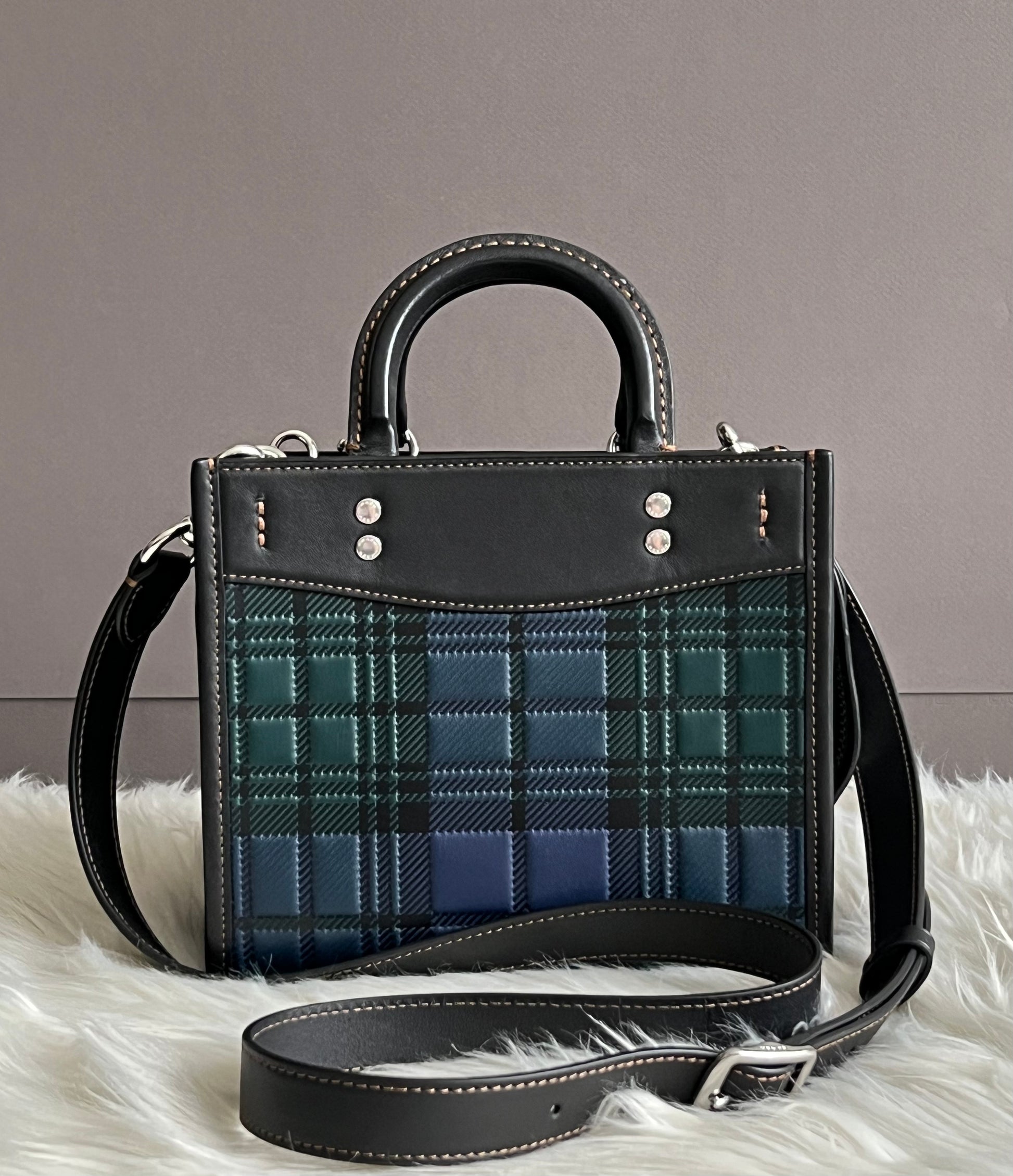 Coach Rogue 20 Tartan Plaid Print Blue Green Black Crossbody Bag Handb –  Essex Fashion House