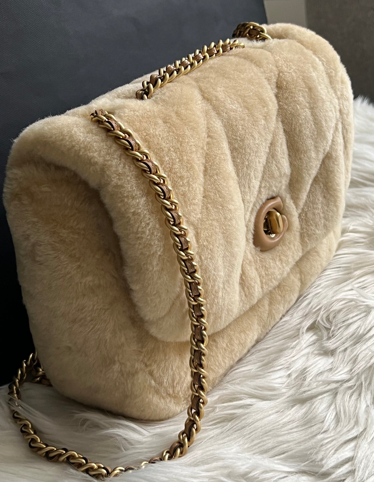 Coach Pillow Madison Shoulder Bag in Shearling with Quilting