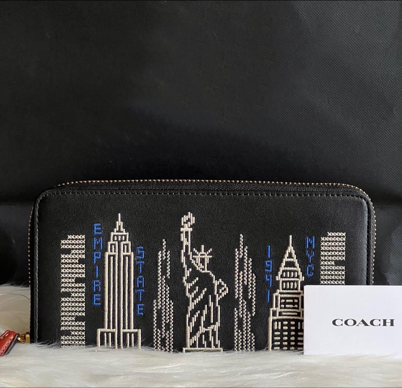 Coach Accordion Zip Wallet with Stardust City Skyline Embroidery