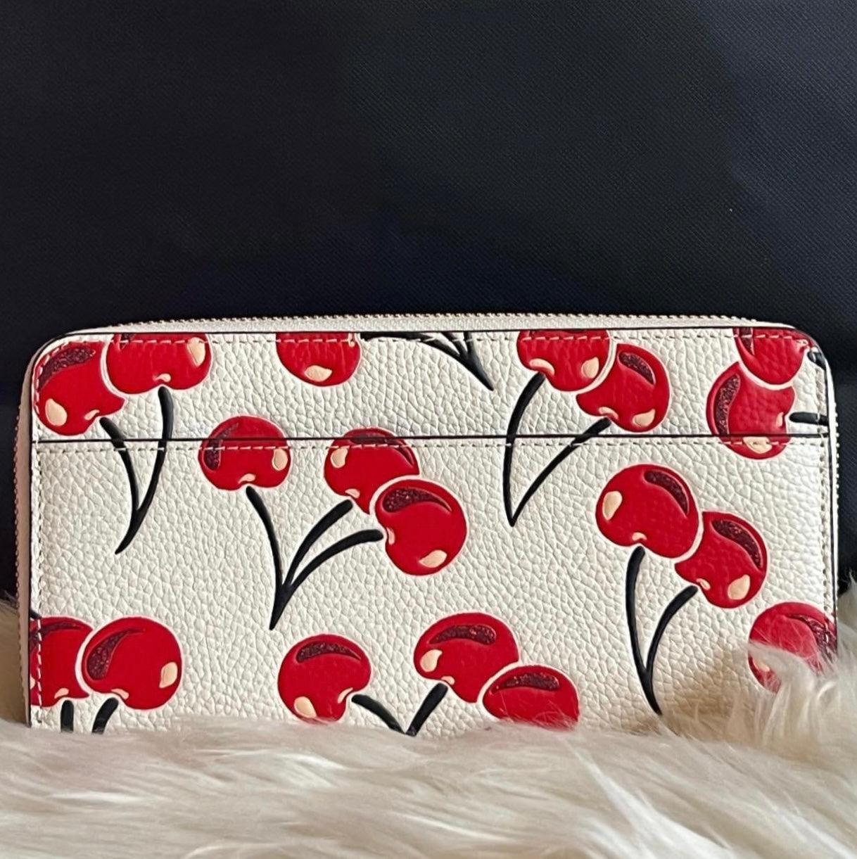 Coach Zip Card Case store With Heart Cherry Print