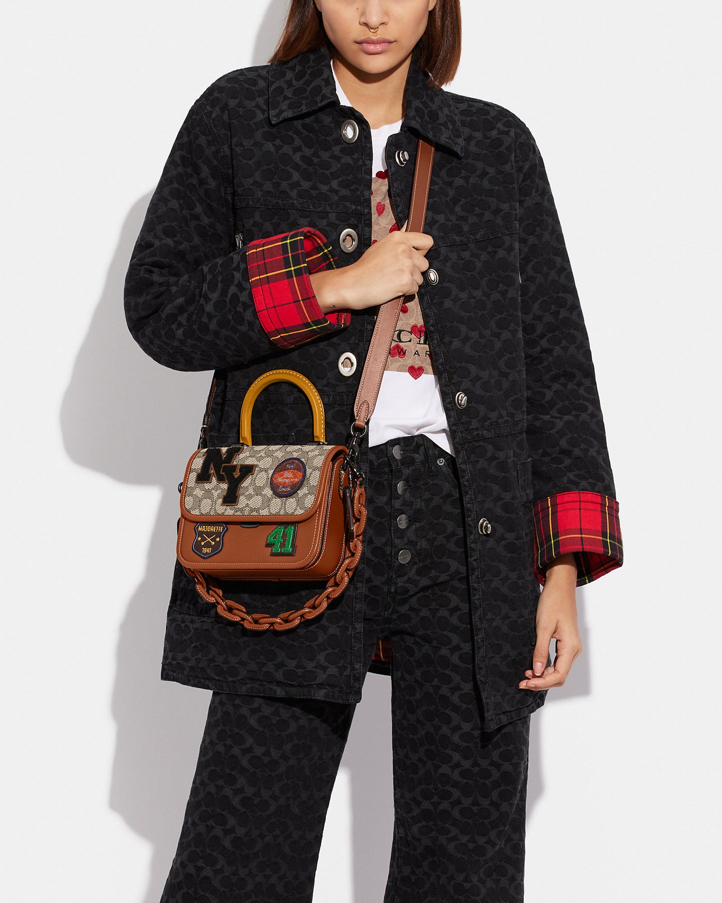 Coach Rogue Top Handle in Signature Textile Jacquard with Varsity Patches