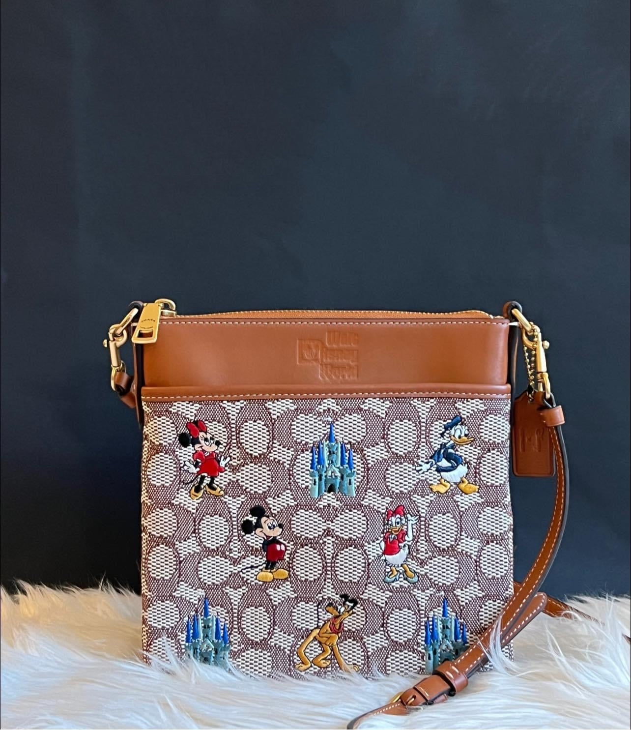 Coach X Disney Kitt Messenger Crossbody In Signature Textile Jacquard With Mickey Mouse And Friends Embroidery