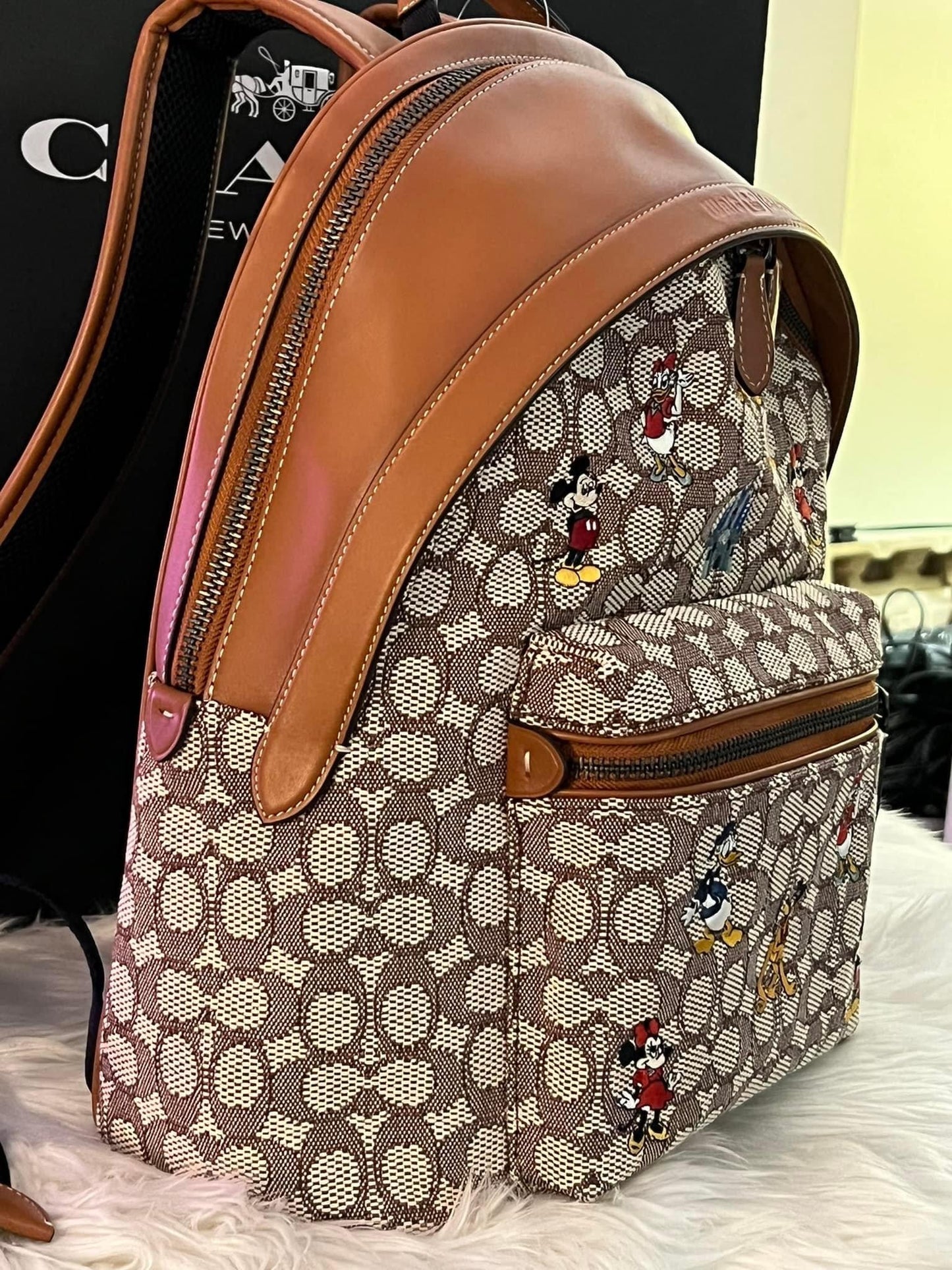 Coach X Disney Charter Backpack In Signature Textile Jacquard With Mickey Mouse And Friends Embroidery