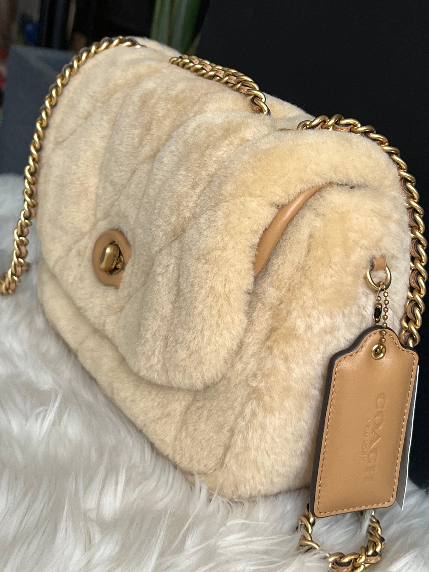 Coach Pillow Madison Shoulder Bag in Shearling with Quilting